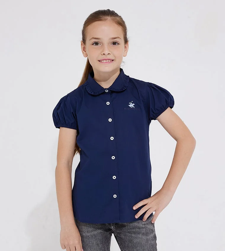 Girl’s Puff Sleeves Button Front Shirt