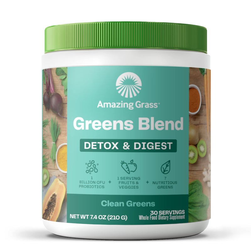 مسحوق ديتوكس الخضروات الفائقة من Amazing Grass Greens مع إنزيمات هضمية وبروبيوتيك نظيف أخضر 30 حصة قد يختلف التعبئة والتغليف