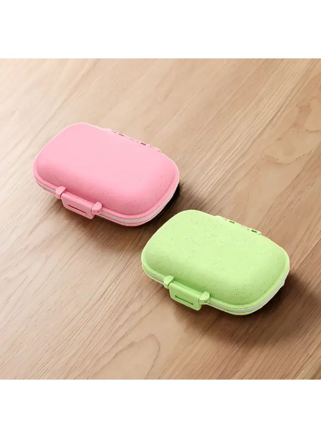 Portable Pill Organizer Box 2pcs Pink Green Tight Sealing Lids 8 Compartment Travel - Image 2