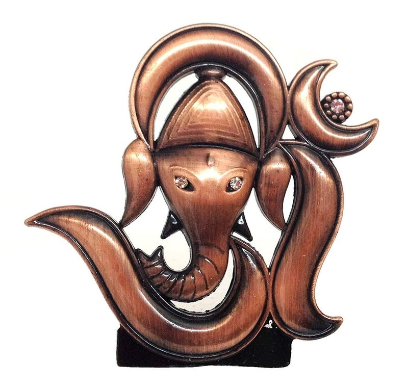 GCT OM Ganesh Idol OM Ganesha Statue Ganpati Vinayaka Murti B61 Brown Metal Statue for Home Dcor Car Dashboard Mandir Pooja Murti Temple Puja Office Table Showpiece - Image 1