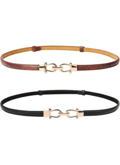 Leather Skinny Women Thin Waist Belts For Dresses Up To 37 Inches With Golden Buckle 2 Pack (01-Black+Brown, Waist Size Below 37 Inches) - pzsku/Z787BC16F351E2845DB31Z/45/_/1735567046/dc3d8f4a-e23b-4450-9a28-0b11f4f07718