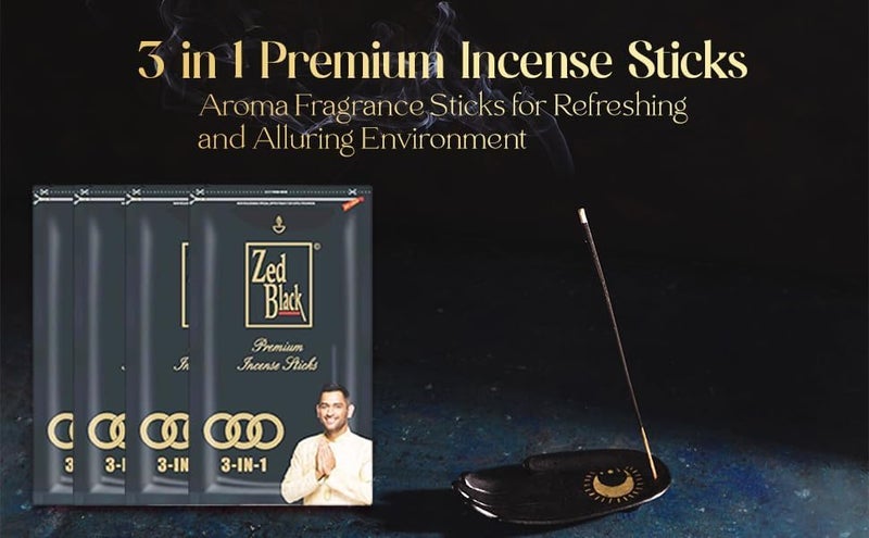 Zed Black 3 in 1 Premium Incense Sticks - Aroma Fragrance Sticks for Refreshing and Alluring Environment - Pack of 4 - Image 4