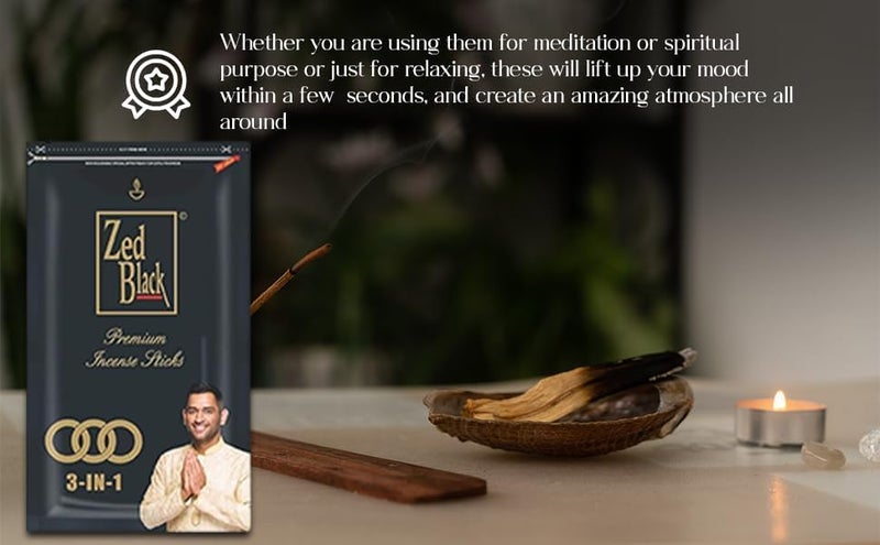 Zed Black 3 in 1 Premium Incense Sticks - Aroma Fragrance Sticks for Refreshing and Alluring Environment - Pack of 4 - Image 5
