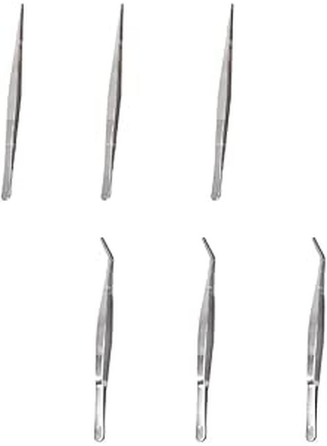 6Pcs 304 Stainless Steel Gardening Tweezers Set Straight Curved For Succulent Bonsai - Image 1