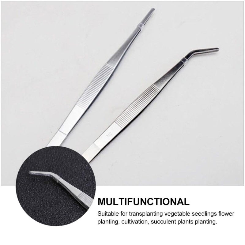 6Pcs 304 Stainless Steel Gardening Tweezers Set Straight Curved For Succulent Bonsai - Image 4