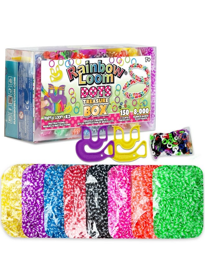 Rainbow Loom Rainbow Loom® Treasure Box DOTS Edition, 8,000 Rubber Bands in 8 Different Polka Dots Colors, and a Bonus of 2 Happy Looms, Great Activities for Boys and Girls 7+  - Image 1