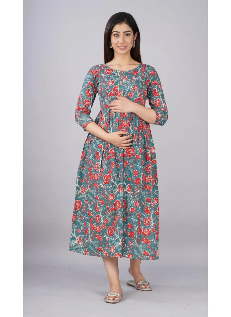 زيري سوق Grey Cotton Maternity Baby Feeding Dress