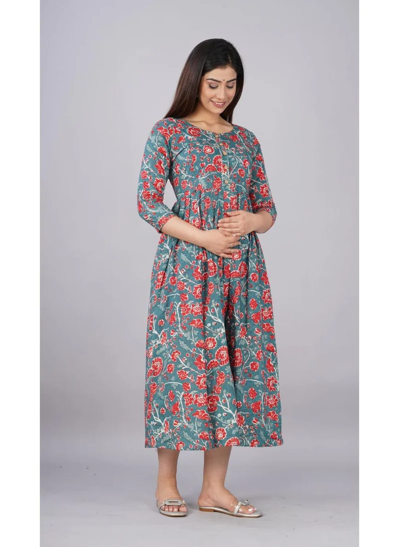 زيري سوق Grey Cotton Maternity Baby Feeding Dress