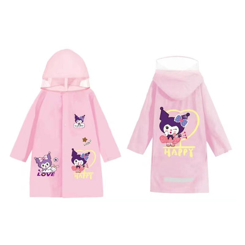 Generic New Cute Cartoon Middle and Big Children Childrens Raincoat Boys and Girls Big Hat Brim Long Large Schoolbag Poncho pink PVC new