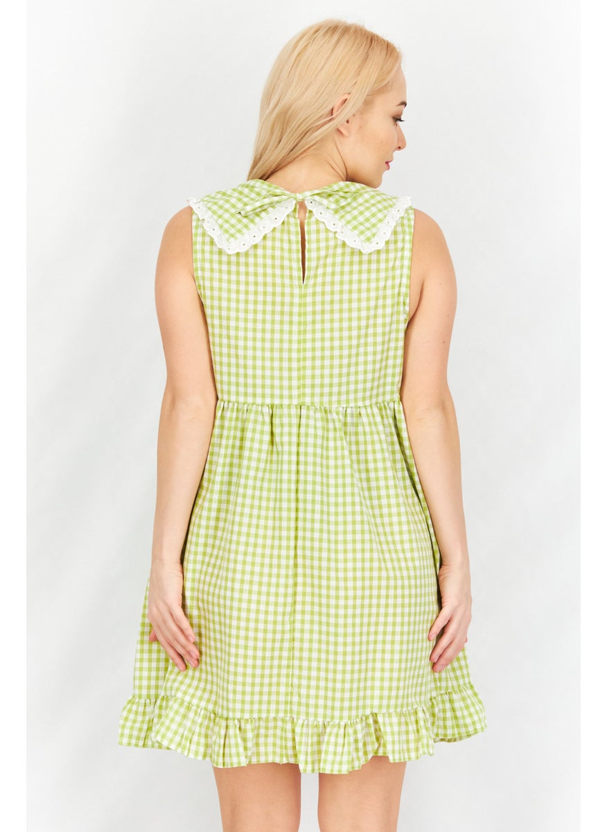 Vintage Supply - Women Gingham Pattern Mini Dress, Green Combo - Image 1
