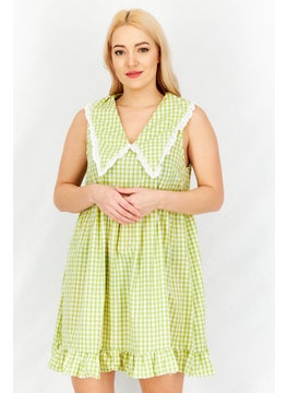 Women Gingham Pattern Mini Dress, Green Combo