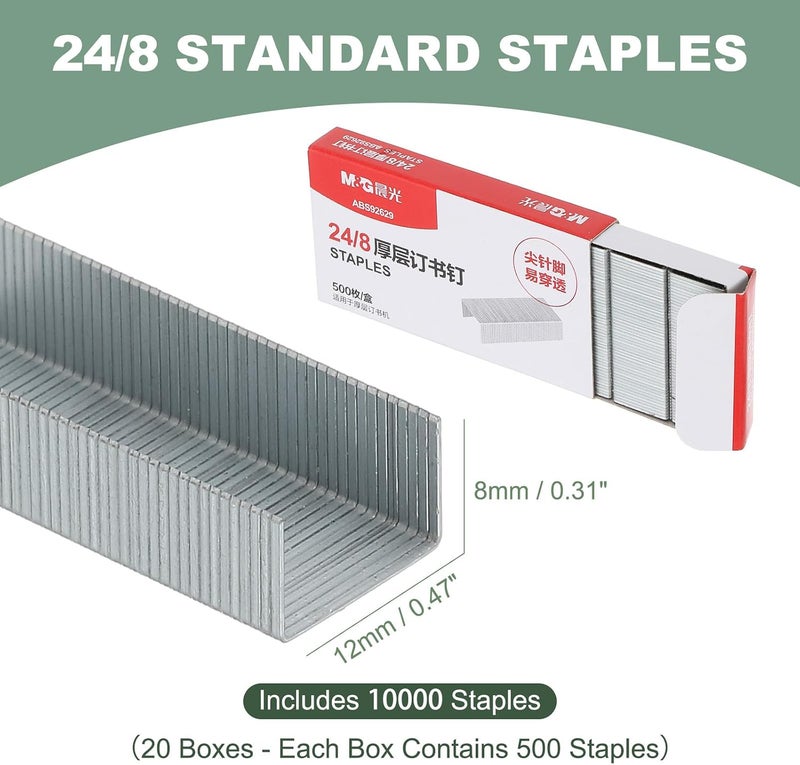 M.G 24/8 Heavy Duty Staples for Stapler, 10000pcs(500pcs Per Box) Staples 50 Sheets Capacity for Standard Stapler Smooth Stapling for Home Office Supplies, Silver - Image 2