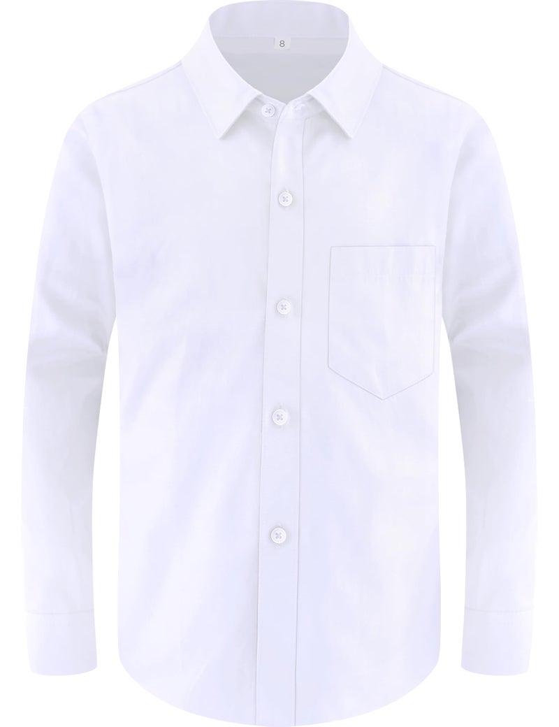Marvelous World Boys' Long Sleeve Solid Buttoned Cuffs Dress Shirt Kids Casual Button Down Shirts White Size 10 - Image 1