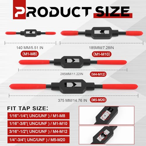 WILLBOND 4 Pcs Adjustable Tap Wrench Handle Tool Ratcheting for Tap Reamer PreOiled for Protection 1161411638316121434 - Image 3
