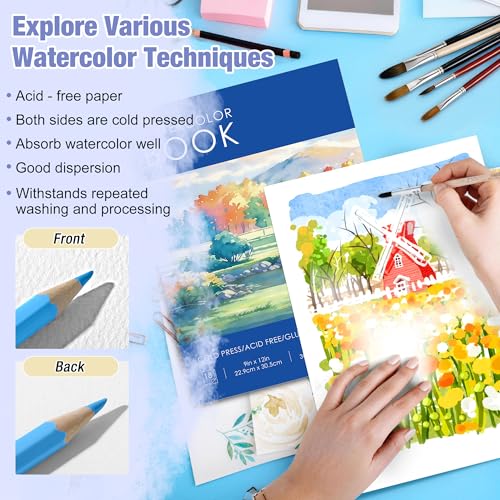 Creazic Watercolor Paper Pad 9"x12" 140lb/300gsm | Acid-Free Cold-Pressed Heavyweight Water Color Paper, Artist Sketchbook for Adults, Kids & Beginners, Ideal for Watercolors, Mixed Media & Crafts - Image 4