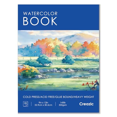 Creazic Watercolor Paper Pad 9"x12" 140lb/300gsm | Acid-Free Cold-Pressed Heavyweight Water Color Paper, Artist Sketchbook for Adults, Kids & Beginners, Ideal for Watercolors, Mixed Media & Crafts - Image 1