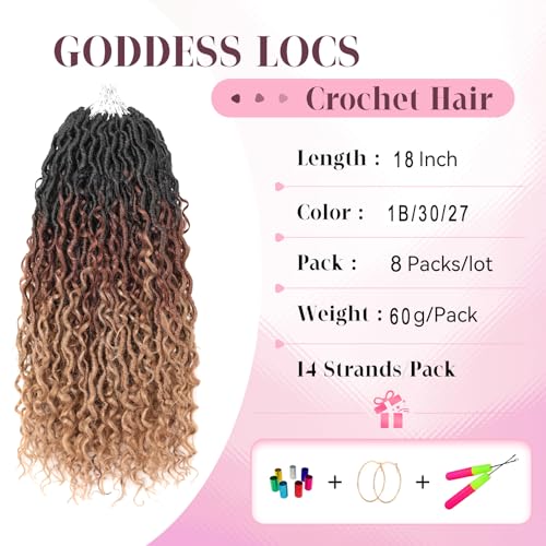 Aipin New Goddess Locs Crochet Hair 18 Inch Boho River Locs Hippile Wavy Crochet With Curly Hair In Middle And Ends Braids Hair Extensions (8 Packs,18 inch, OM3T3027) - Image 2