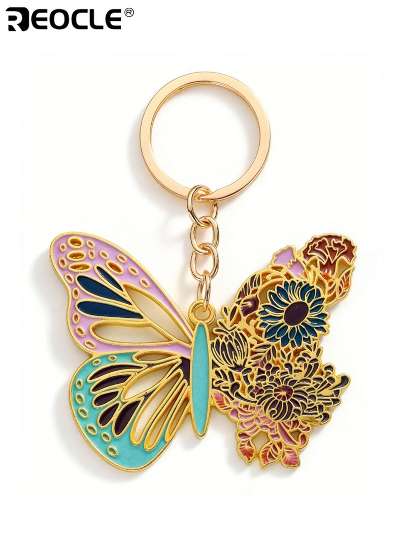 ريوكل سلسلة مفاتيح جميلة على شكل فراشة مزخرفة بزخارف نباتية حامل مفاتيح مزخرف بشكل معقد إكسسوار متعدد الاستخدامات للاستخدام اليومي والهدايا - Image 4