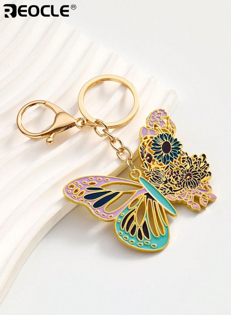 ريوكل سلسلة مفاتيح جميلة على شكل فراشة مزخرفة بزخارف نباتية حامل مفاتيح مزخرف بشكل معقد إكسسوار متعدد الاستخدامات للاستخدام اليومي والهدايا - Image 1