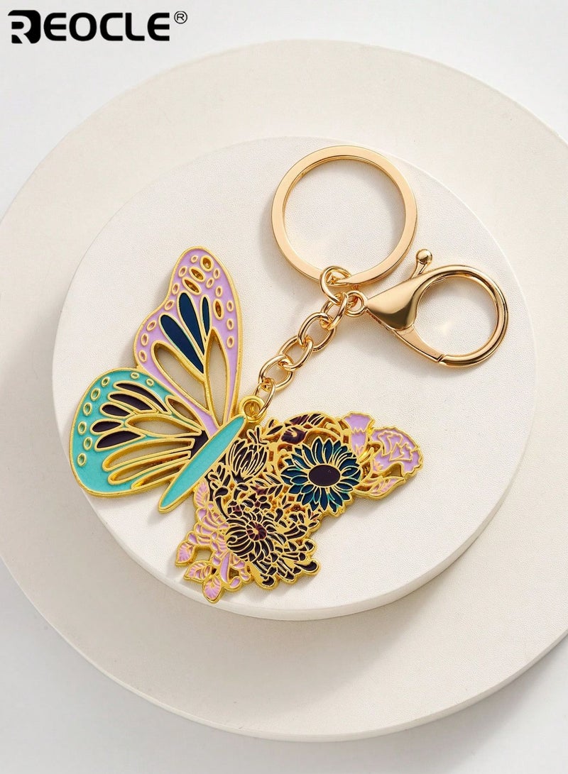 ريوكل سلسلة مفاتيح جميلة على شكل فراشة مزخرفة بزخارف نباتية حامل مفاتيح مزخرف بشكل معقد إكسسوار متعدد الاستخدامات للاستخدام اليومي والهدايا - Image 2