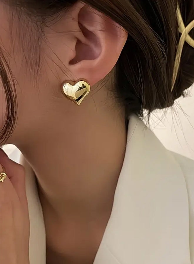 Ready For Chai Minimalist Silvery Needle Earrings With A Heart-shaped Design, Perfect For Women Who Appreciate Unique And High-quality Ear Accessories. - Image 2