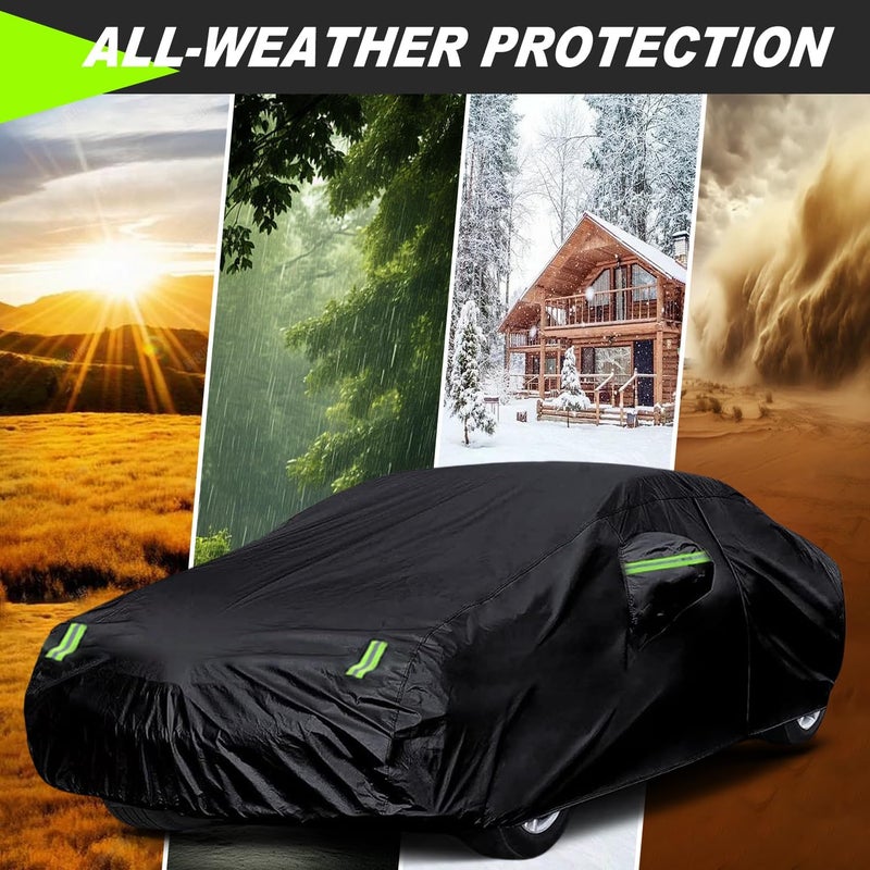 0TO1 TECH 6 Layers Full Car Cover with Zipper Door - All Weather, Waterproof, UV & Windproof Full Protection Exterior Cover with Reflective Strips, XXL | غطاء سيارة مقاوم للماء وأشعة الشمس (Green, XXL) - Image 5