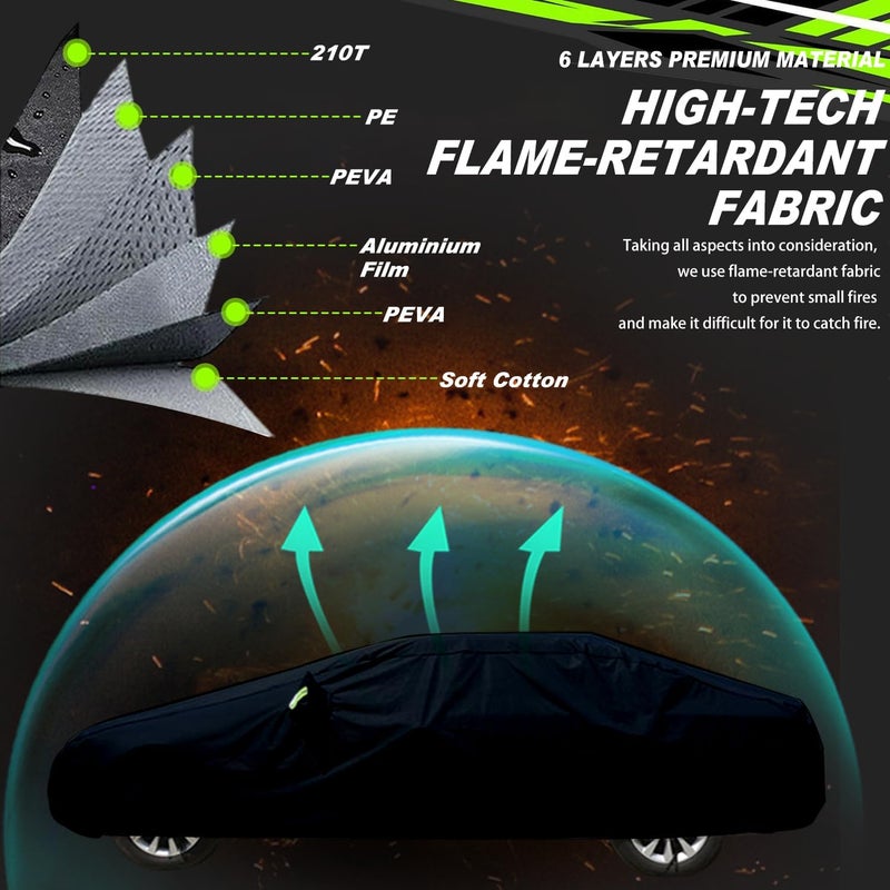 0TO1 TECH 6 Layers Full Car Cover with Zipper Door - All Weather, Waterproof, UV & Windproof Full Protection Exterior Cover with Reflective Strips, XXL | غطاء سيارة مقاوم للماء وأشعة الشمس (Green, XXL) - Image 3