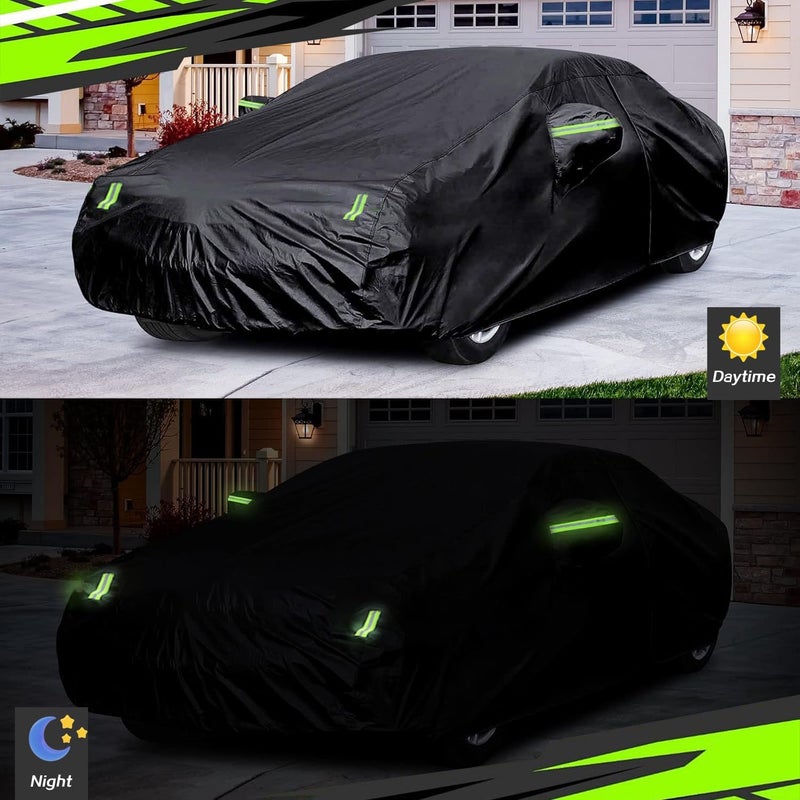 0TO1 TECH 6 Layers Full Car Cover with Zipper Door - All Weather, Waterproof, UV & Windproof Full Protection Exterior Cover with Reflective Strips, XXL | غطاء سيارة مقاوم للماء وأشعة الشمس (Green, XXL) - Image 4