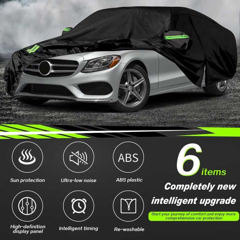 0TO1 TECH 6 Layers Full Car Cover with Zipper Door - All Weather, Waterproof, UV & Windproof Full Protection Exterior Cover with Reflective Strips, XXL | غطاء سيارة مقاوم للماء وأشعة الشمس (Green, XXL) - Image 1
