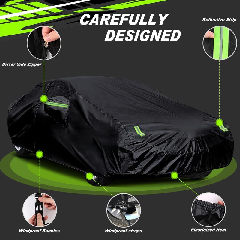 0TO1 TECH 6 Layers Full Car Cover with Zipper Door - All Weather, Waterproof, UV & Windproof Full Protection Exterior Cover with Reflective Strips, XXL | غطاء سيارة مقاوم للماء وأشعة الشمس (Green, XXL) - Image 2