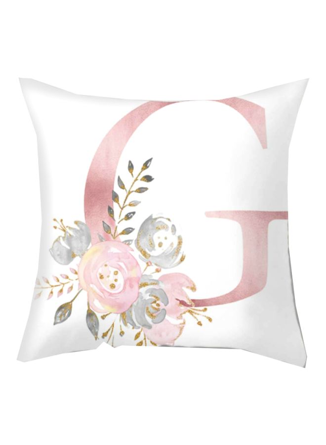NIBEMINENT Letter G With Floral Printed Cushion Cover White/Pink/Blue 45x45cm