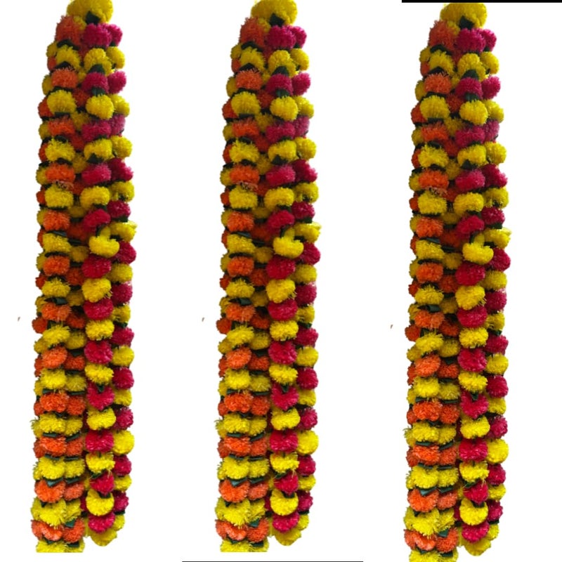 Artificial Marigold Flower with Saraca Asoca Leaf Garland for Decoration Doors Pooja Pandals windows etc Genda Phool and Ashok Patti ki Mala for Diwali Festivals and Special Occasions Pack of 5Pcs - Image 1