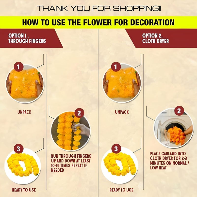 Artificial Marigold Flower with Saraca Asoca Leaf Garland for Decoration Doors Pooja Pandals windows etc Genda Phool and Ashok Patti ki Mala for Diwali Festivals and Special Occasions Pack of 5Pcs - Image 3