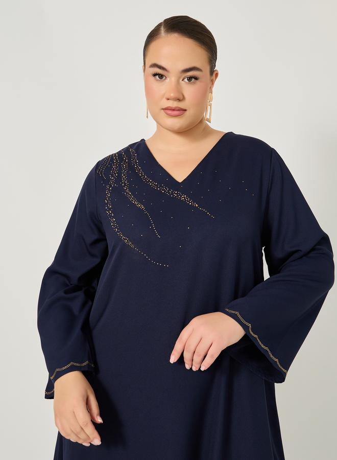 Styli Plus Size Rhinestone Embellished V Neck Jalabiya  - Image 5