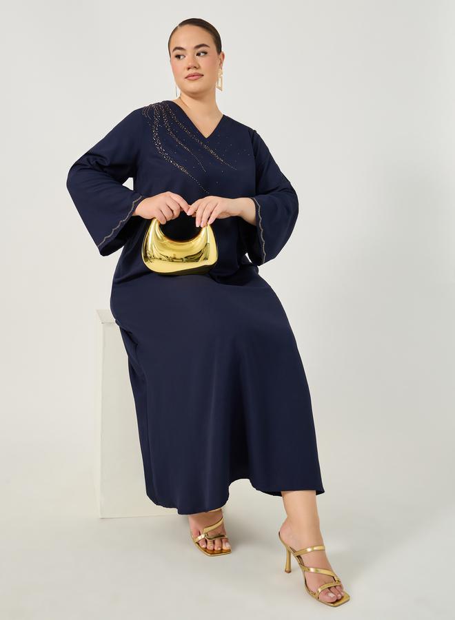 Styli Plus Size Rhinestone Embellished V Neck Jalabiya  - Image 1