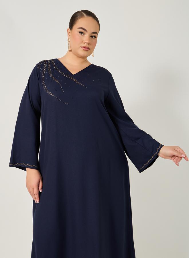 Styli Plus Size Rhinestone Embellished V Neck Jalabiya  - Image 4
