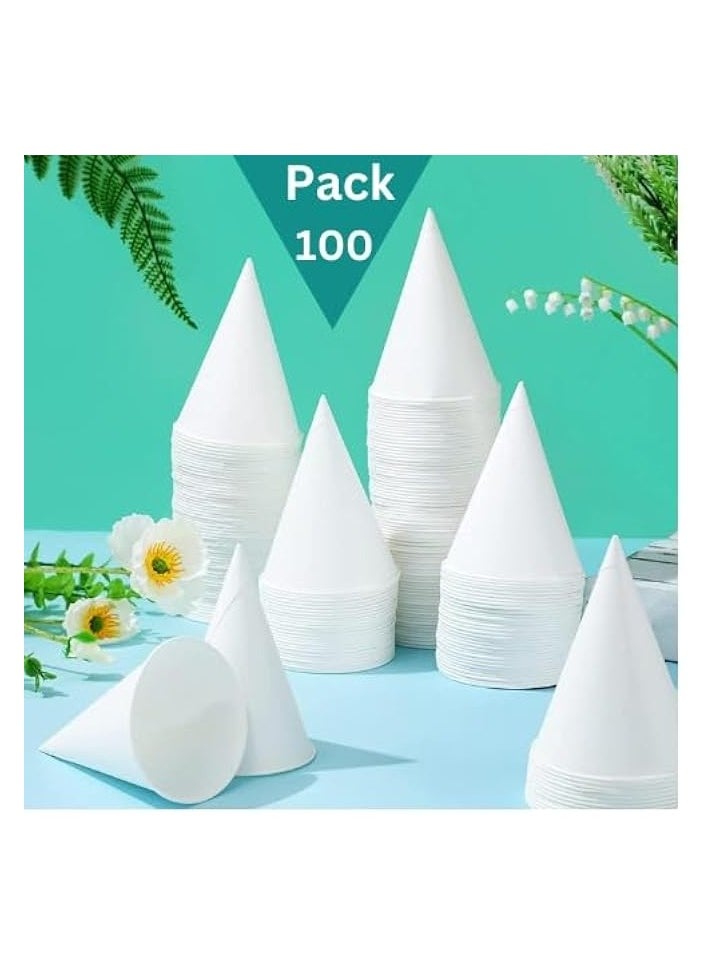 erorex - 100 Pack White Snowcone Paper Cups 4.5Oz Snow Cone Cups - Pack of 100 Rolled Rim Paper Cone Cups, White Disposable Cups for Ice cream - Image 1