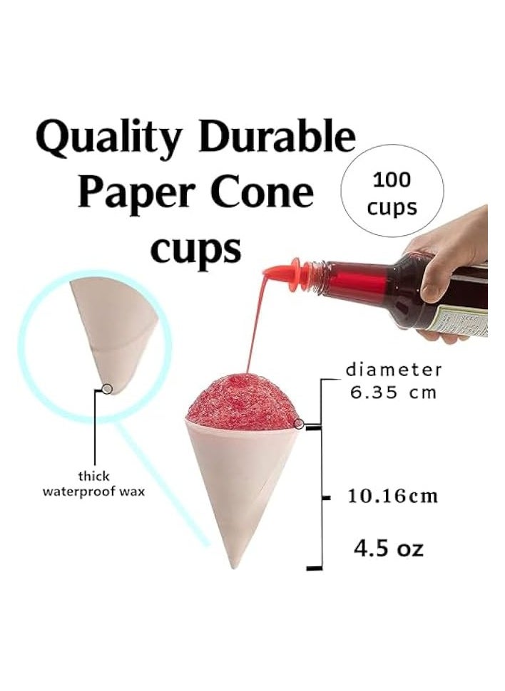 erorex - 100 Pack White Snowcone Paper Cups 4.5Oz Snow Cone Cups - Pack of 100 Rolled Rim Paper Cone Cups, White Disposable Cups for Ice cream - Image 1