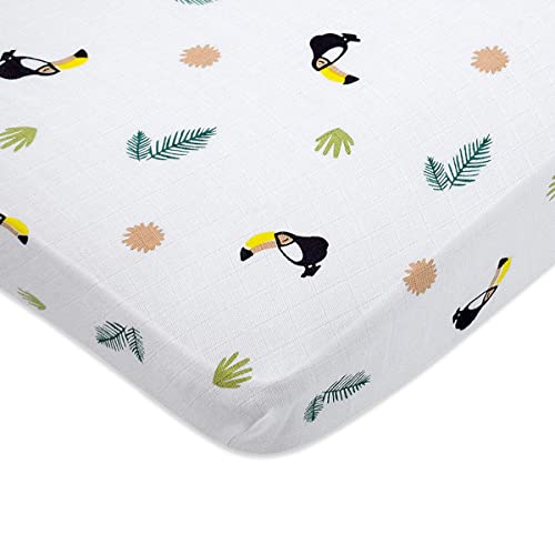 Masilo 100% Organic Cotton Crib Fitted Sheets for Crib Mattress-Baby Bed Sheet -Fits Upto 6" deep-All Round Elastic for Secure fit -Toucan - Image 2