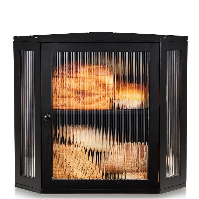 BRONYPRO Corner Bread Box for Kitchen Countertop, Double Layer Bamboo Breadbox with Adjustable Partition, Modern Bread Storage Organizer (Meduim Black) - Image 1