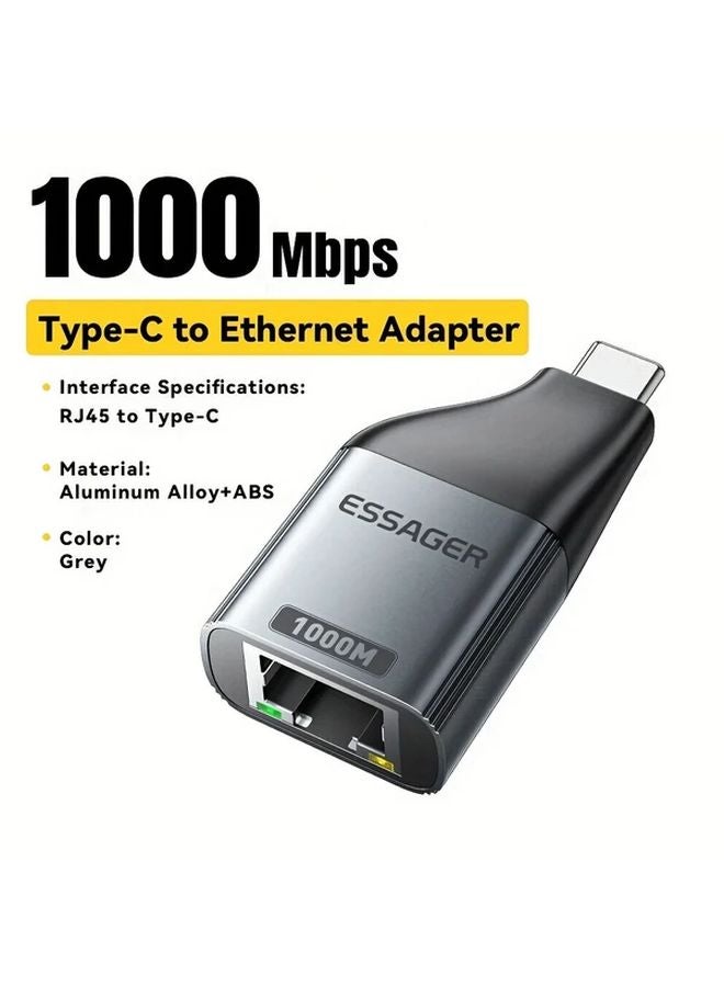 Essager 1000Mbps Gigabit Ethernet Adapter RJ45 To Type C Driver Free Plug And Play For Windows Mac Linux Android - Image 1