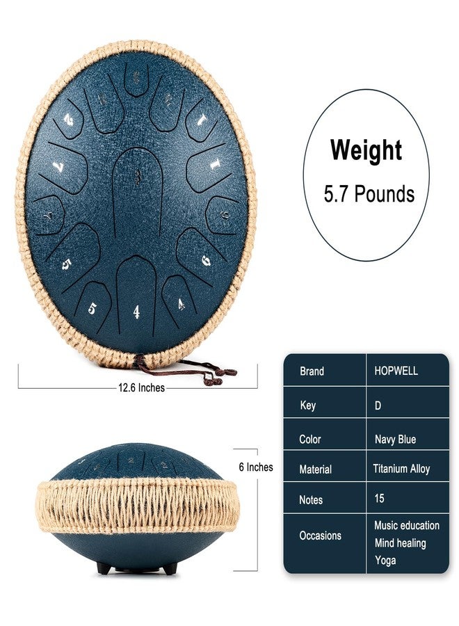 HOPWELL طبلة لسان فولاذية من هوبويل - طبلة لسان مقاس 13 بوصة و15 نغمة - طبلة هاند بان مع كتاب موسيقي، ومطارق طبول هاند بان، وحقيبة حمل، مقام ري كبير (أزرق داكن) - Image 5