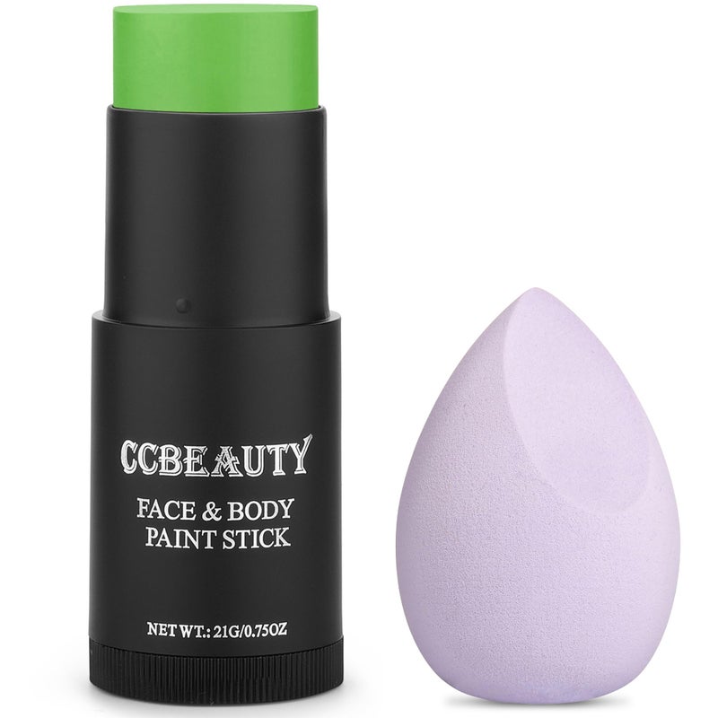 CCbeauty Light Green Witch Face Paint Stick,Face Panting Kit,Non Toxic SFX Makeup For Gamora Halloween Costume Cosplay,Professional FX Body Paint,Full Coverage Painting Foundation With Makeup Sponge - Image 1