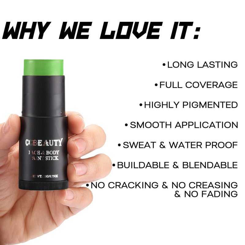 CCbeauty Light Green Witch Face Paint Stick,Face Panting Kit,Non Toxic SFX Makeup For Gamora Halloween Costume Cosplay,Professional FX Body Paint,Full Coverage Painting Foundation With Makeup Sponge - Image 3