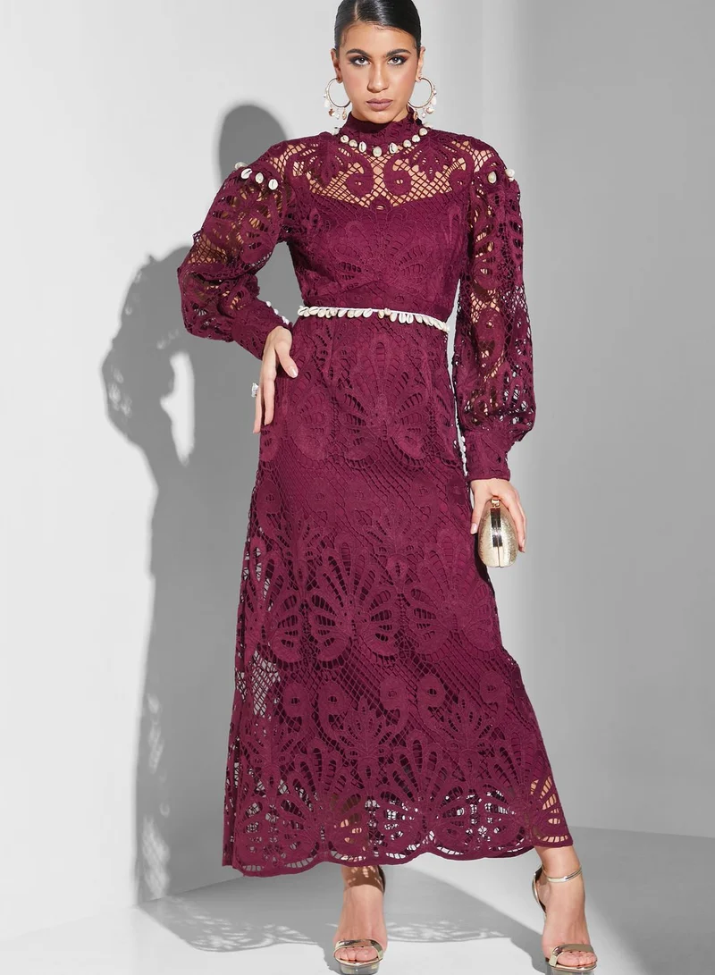 Threadz by Ajooni Lace High-Neck Dress