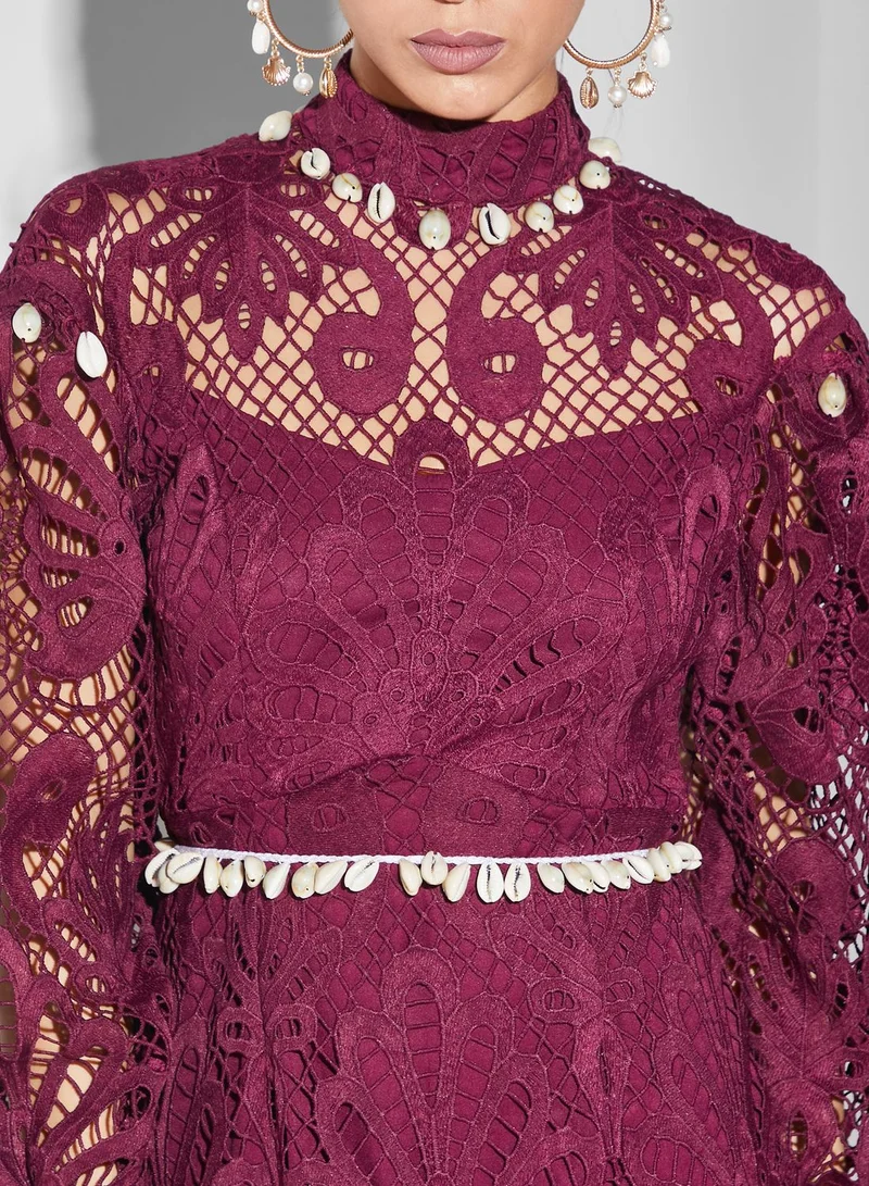 Threadz by Ajooni Lace High-Neck Dress
