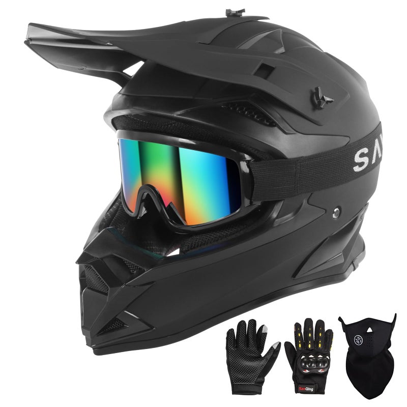 SPARK Adult Motocross Helmet Dirt Bike Helmets Full Face Motorcycle OffRoad Mountain EBike BMX MX ATV Helmet with Gloves Goggles Mask 4Pcs Set DOT Certified Matte Black XLarge - Image 3