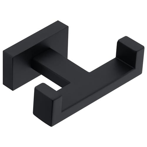 Suyar Matte Black Double Towel Hook, SUS 304 Stainless Steel Bathroom Coat Robe Hook, Hand Towel Holder for Wall - Image 1