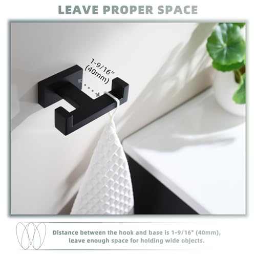 Suyar Matte Black Double Towel Hook, SUS 304 Stainless Steel Bathroom Coat Robe Hook, Hand Towel Holder for Wall - Image 3