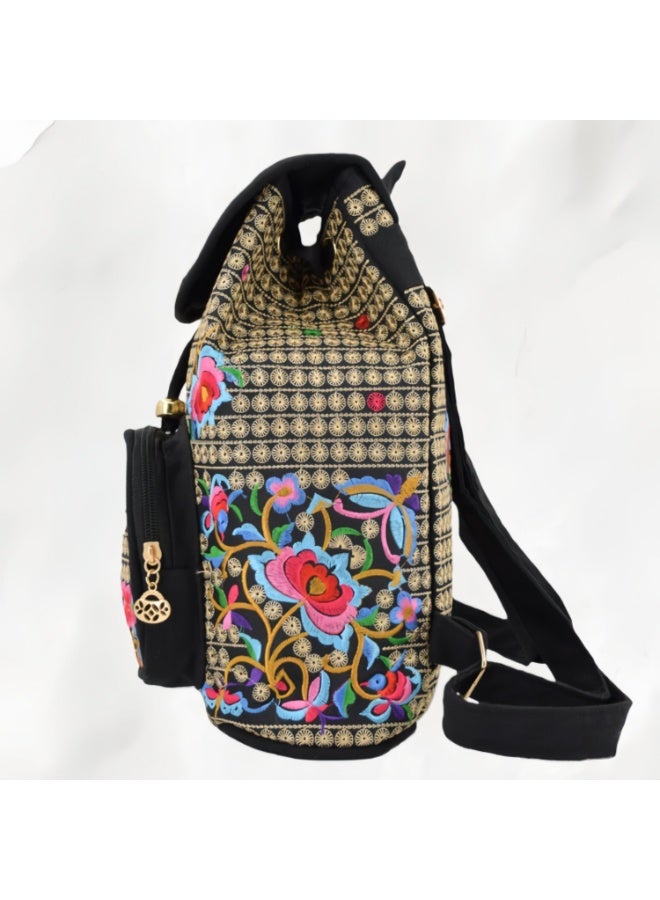 Women's Floral Embroidered Canvas Backpack with Adjustable Straps, 32x26x16cm - Image 4